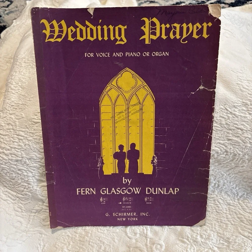 WEDDING PRAYER Sheet Music Fern Glasgow Dunlap Voice & Organ 1965  12m